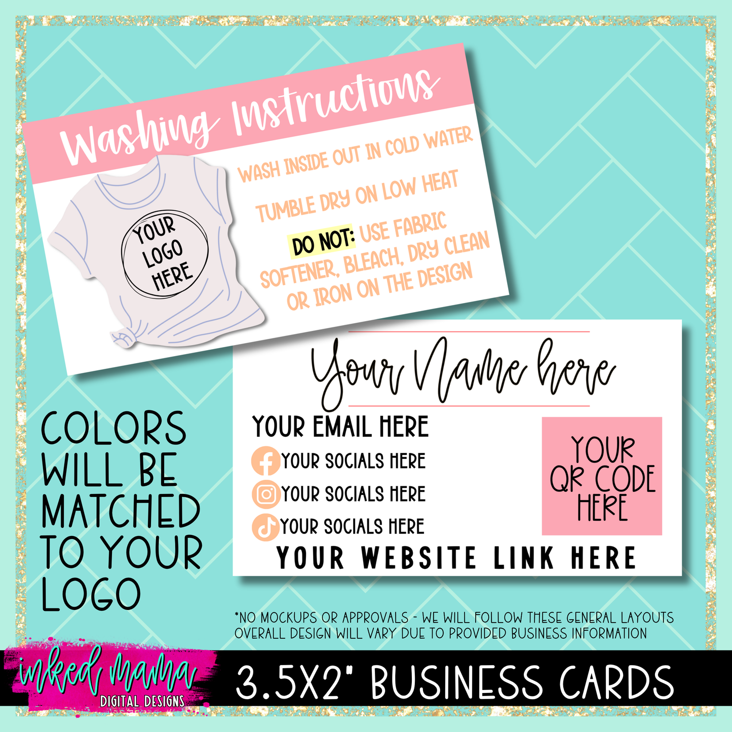 3.5x2" T-Shirt Washing Instructions Business Cards | DOUBLE SIDED | Small Business Branding Products