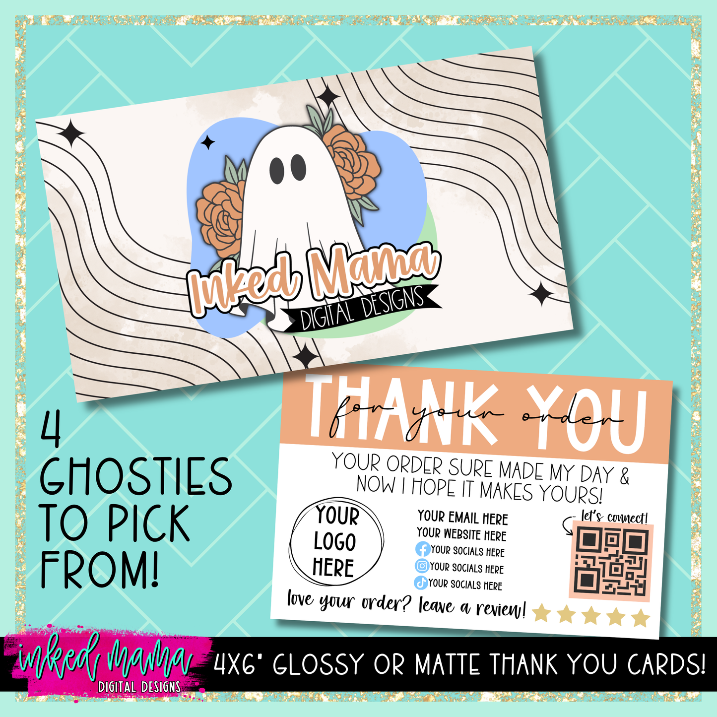4x6" Ghostie Thank You Cards | Small Business Packaging Fillers