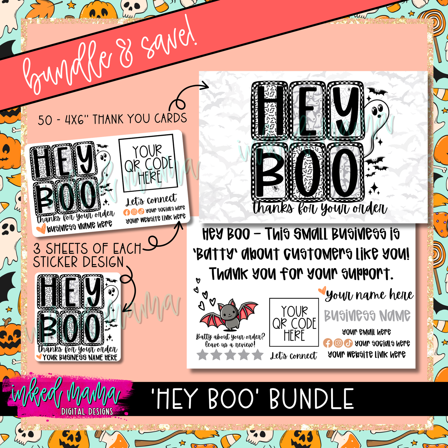 Hey Boo Thank You Card Bundle | Small Business Printed Business Products