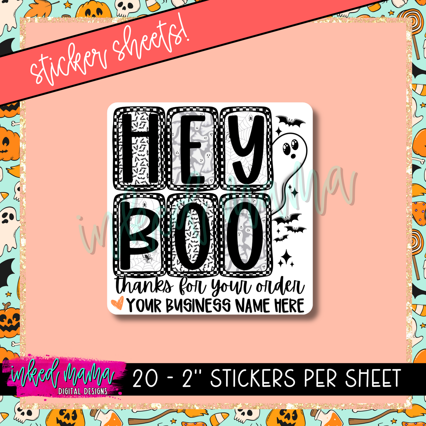 Hey Boo + Business Name | Small Business Packaging Vinyl Stickers