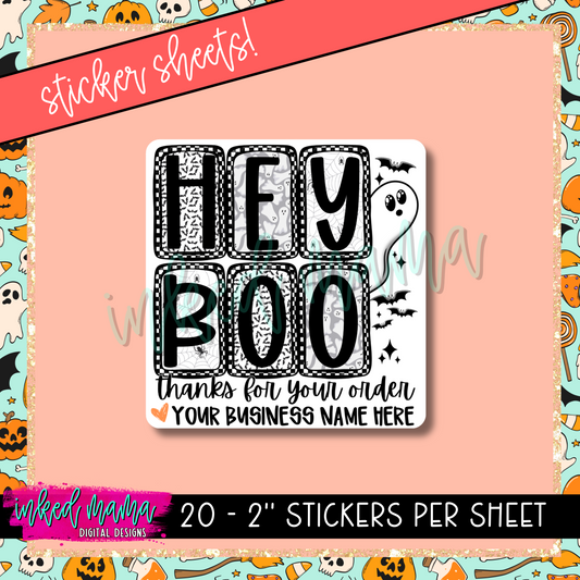 Hey Boo + Business Name | Small Business Packaging Vinyl Stickers