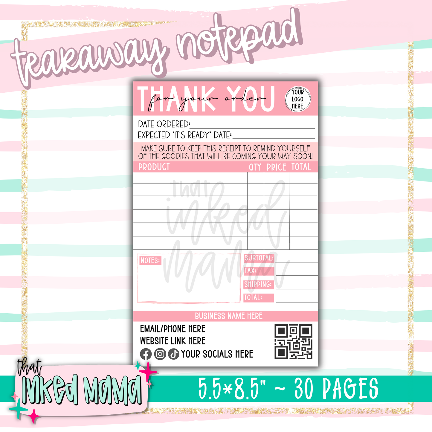 Thank you for your Order Receipt Tearaway Notepad