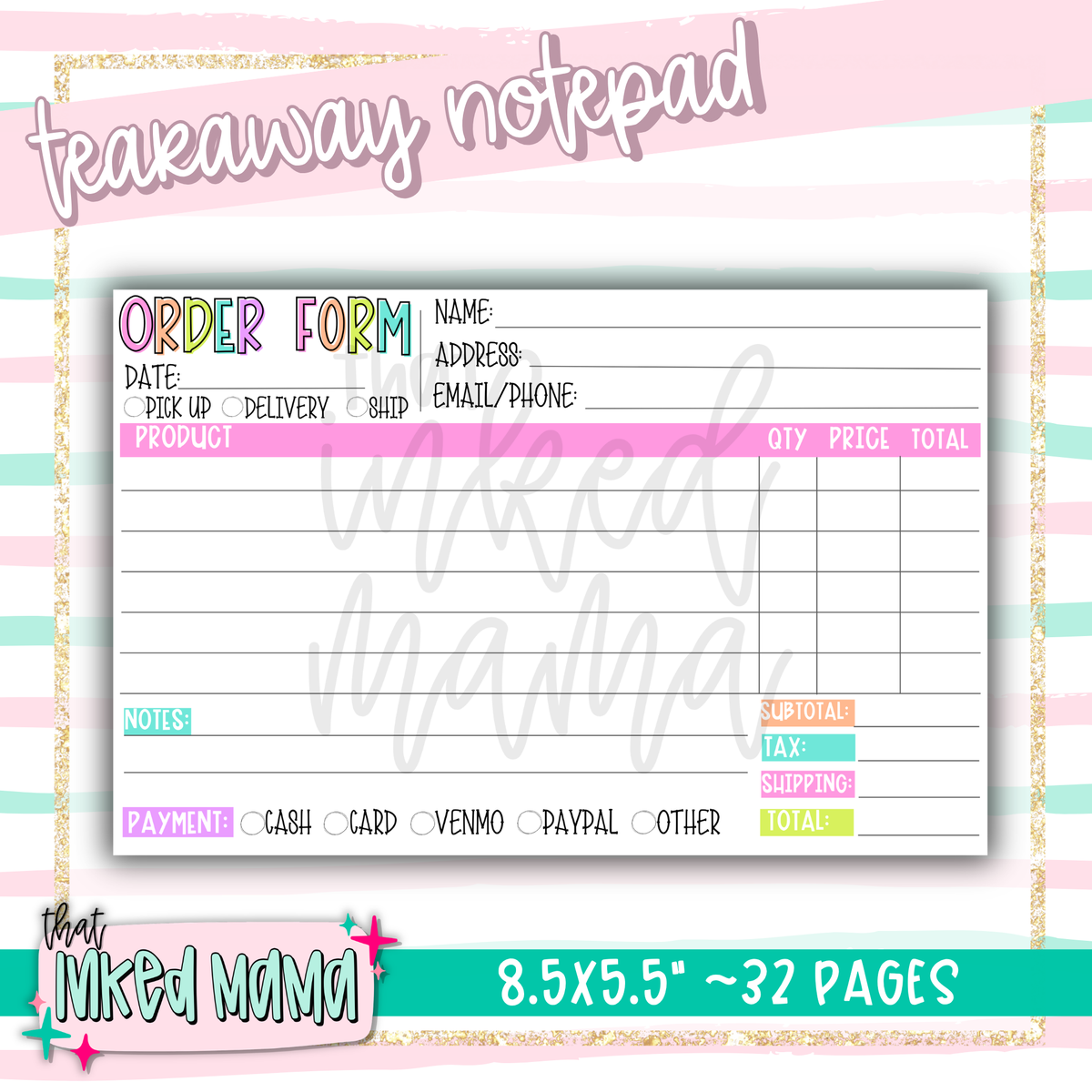 Order Form Horizontal Tearaway Notepad