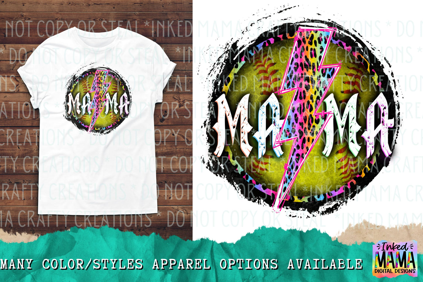 Softball Mama Lightning Bolt Leopard Print - Sports Apparel