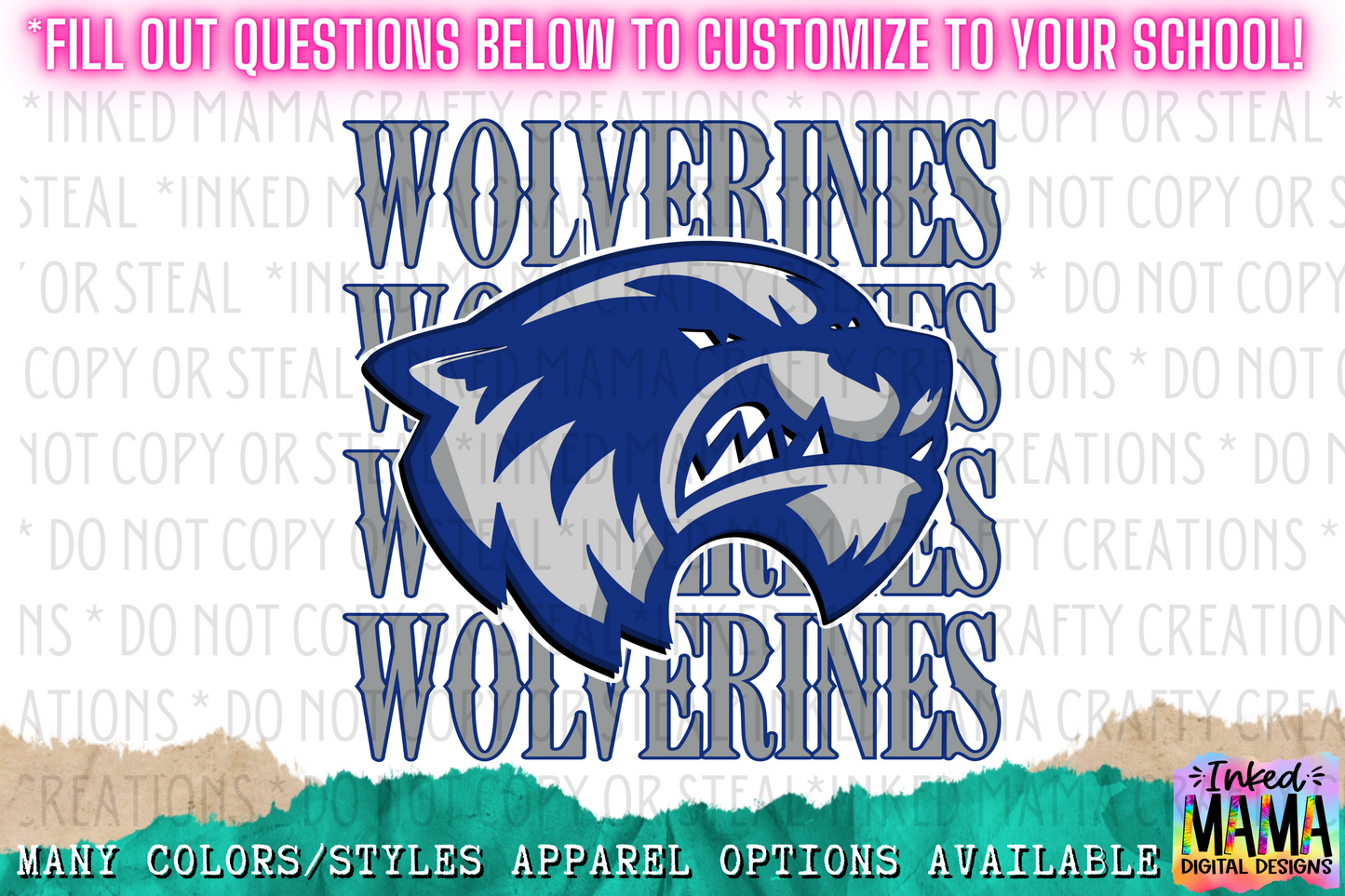 School Mascot Stacked Team Name - School Spirit Apparel