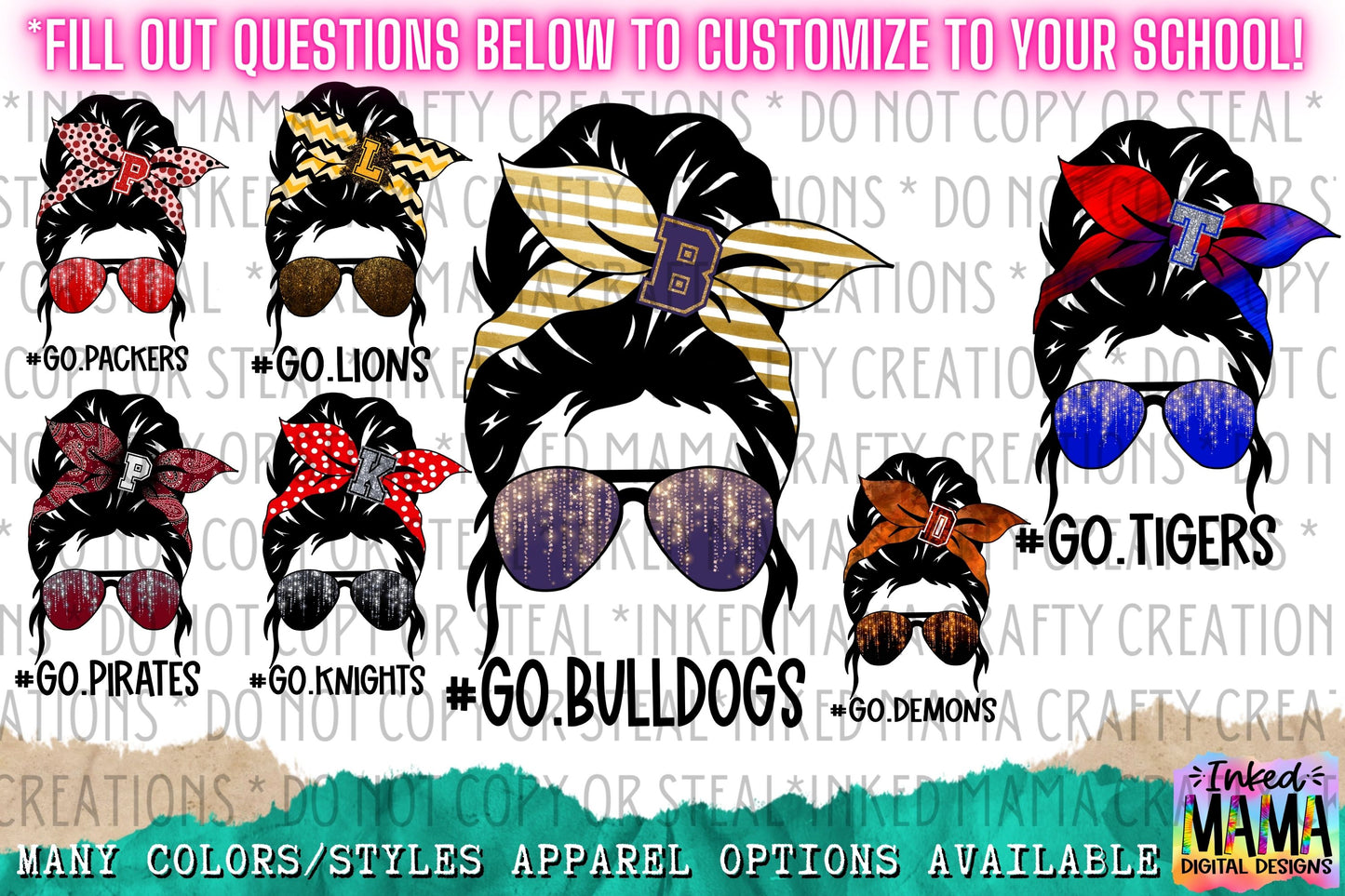 Team Spirit Woman with Bandana & Sunglasses #GOTEAM - Custom School Spirit Designs - Apparel