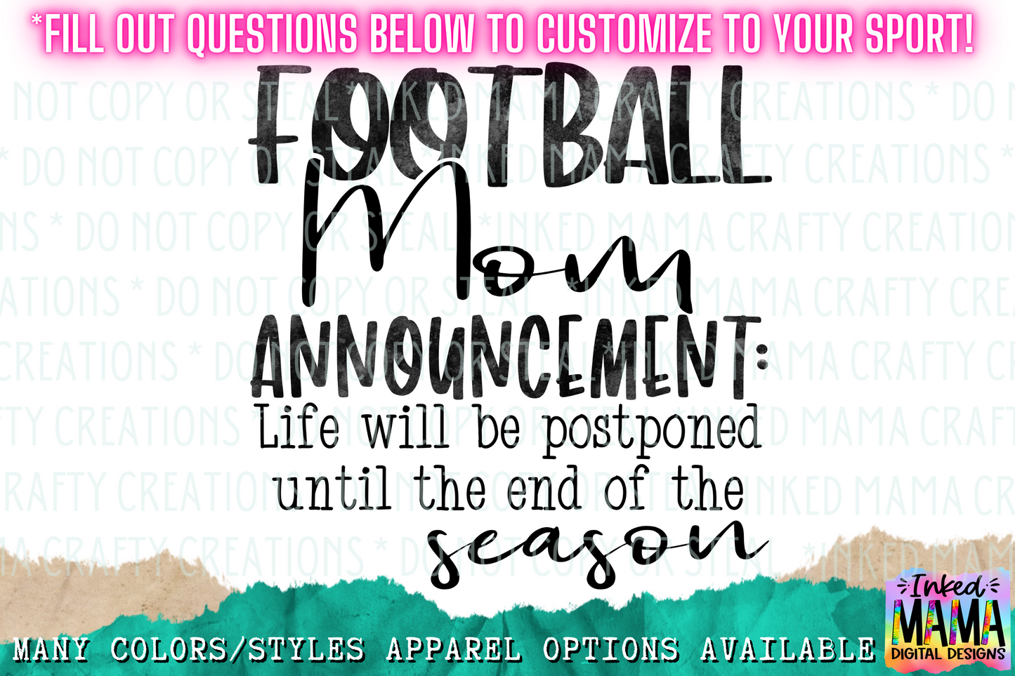 Announcement: LIfe will be postponed until the end of the season - Custom to you - School Spirit Apparel