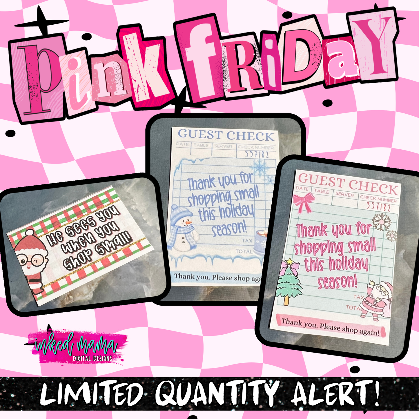 2" Mini Thank You Christmas Cards | PINK FRIDAY SWEET TREAT