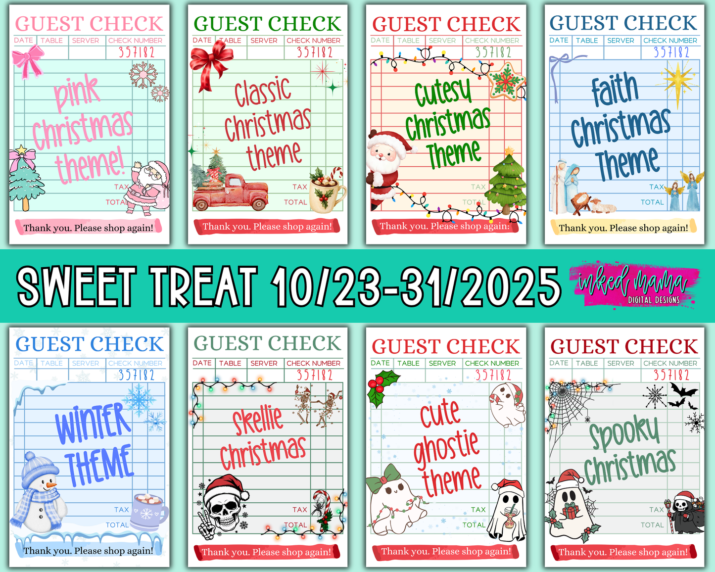 Holiday Guest Check Thank You Cards + Stickers