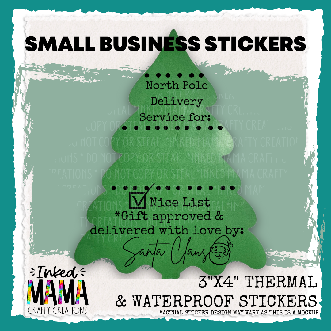North Pole Delivery Service for: Santa Gift tags *Sets of 25 - Small Business Thermal Packaging Stickers*