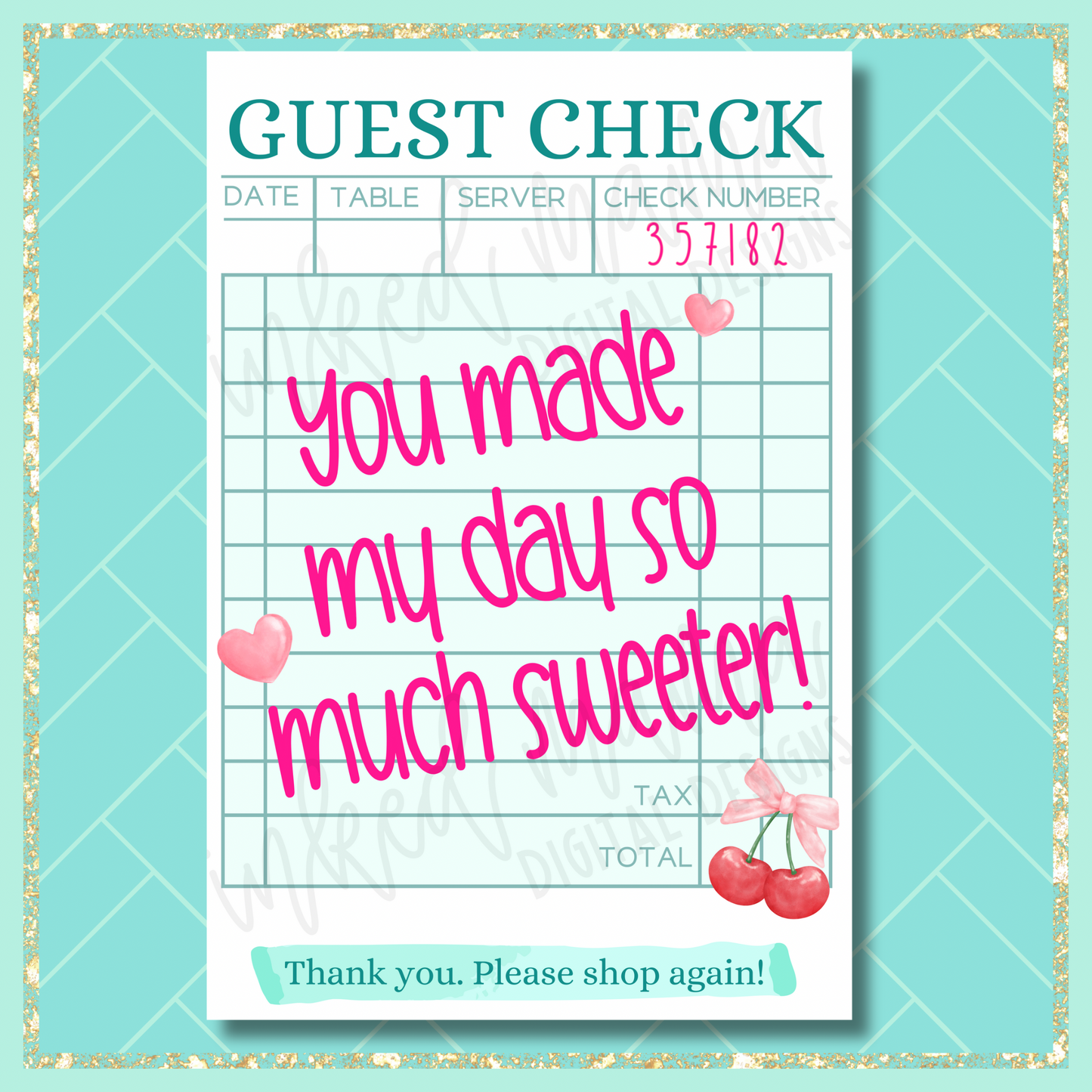 4x6" Guest Check Thank You Cards | ONE SIDED | Small Business Packaging Fillers