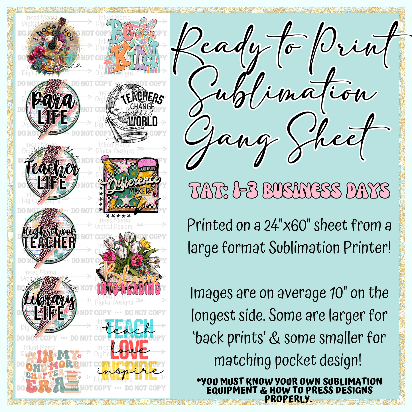 Teachers & Educators Collection | Ready to Print Sublimation Gang Sheet