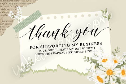 Note Card Thank You Cards - Business Card Size - 48 in a set - Small Business Packaging Fillers