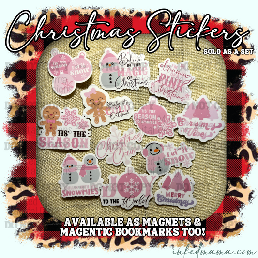 Christmas Cute Pink Packaging & Fillers Stickers | Set of 25