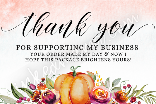 Pumpkin & Pink Watercolor Thank you Cards - Business Card Size - 48 in a set - Small Business Packaging Fillers