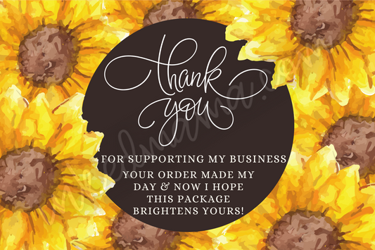 Sunflowers Thank you Cards - Business Card Size - 48 in a set - Small Business Packaging Fillers