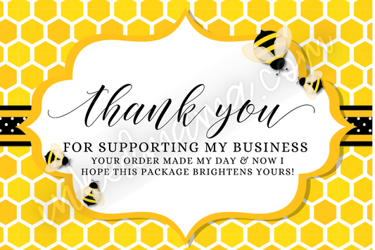 Honeycomb & Bees Thank you Cards - Business Card Size - 48 in a set - Small Business Packaging Fillers