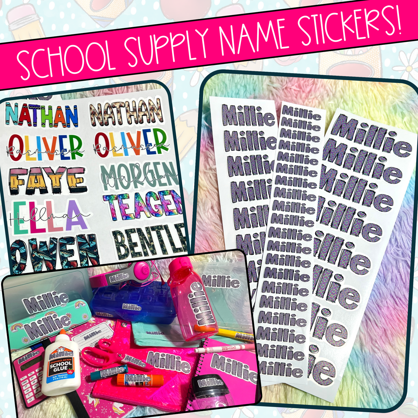 Name Stickers | First + Last Name Set | Back to School Supplies