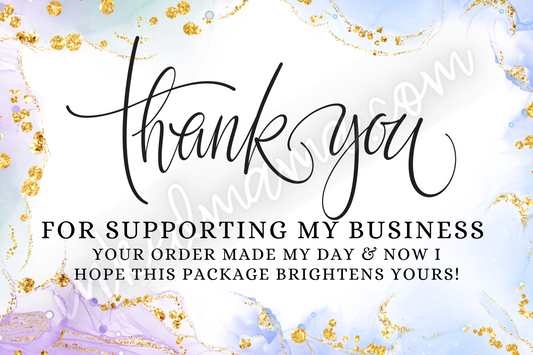 Blue & Purple Watermark Thank You - Business Card Size - 48 in a set - Small Business Packaging Fillers