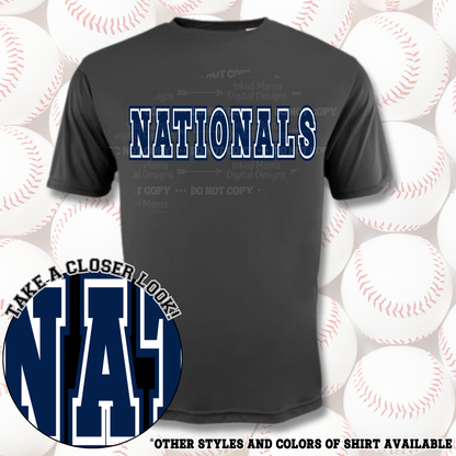 Nationals | Blue Varsity Logo |  Baseball Shirts | DTF Apparel