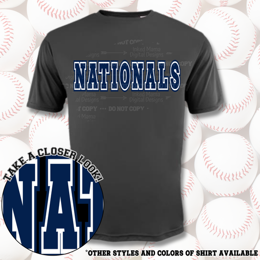 Nationals | Blue Varsity Logo |  Baseball Shirts | DTF Apparel