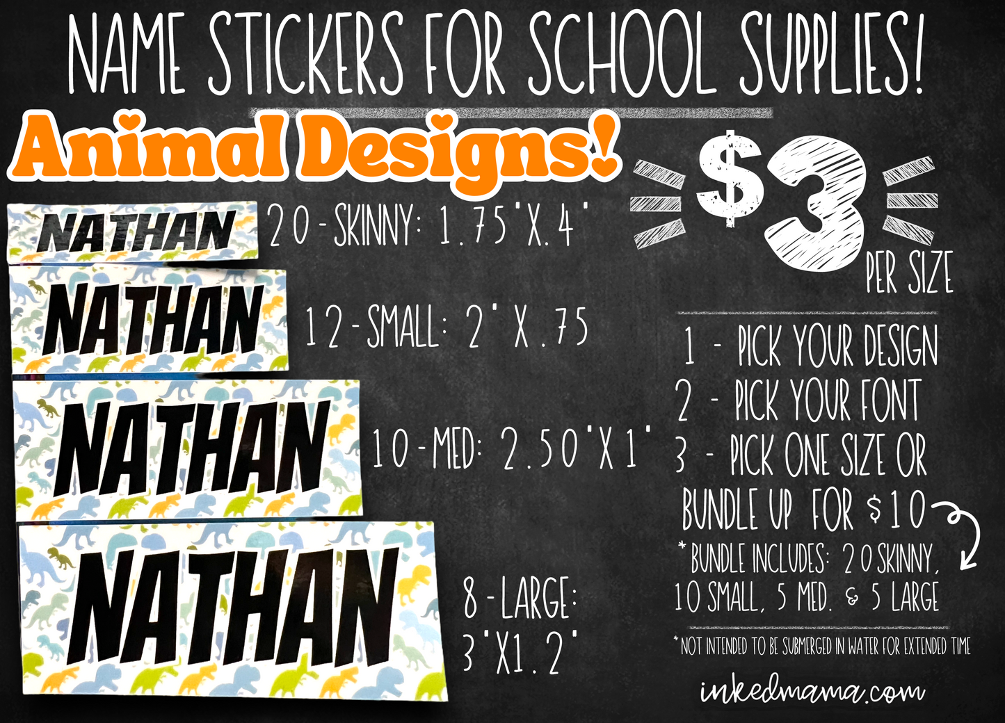 Name Stickers for School Supplies - Animal Designs
