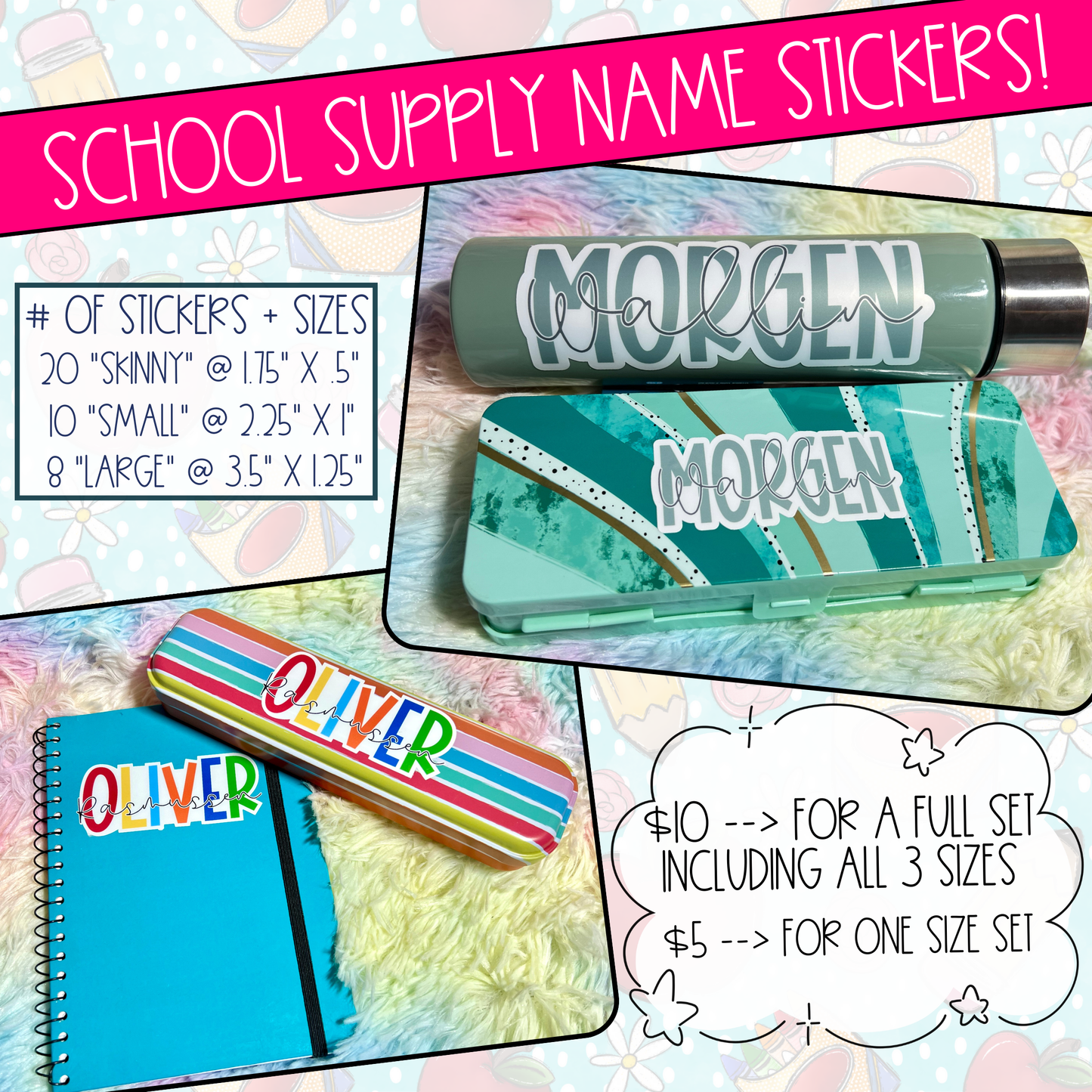 Name Stickers | First + Last Name Set | Back to School Supplies