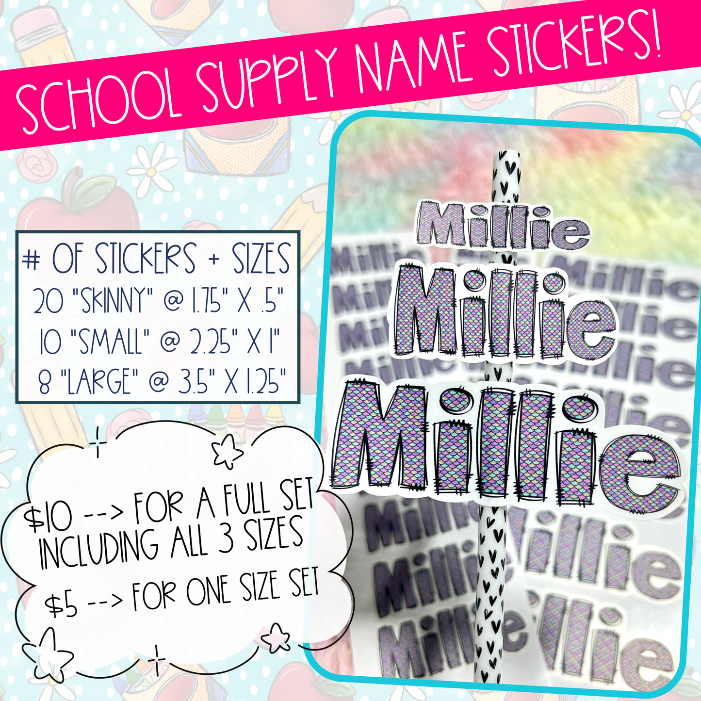 Name Stickers | Pattern Designs | Back to School Supplies