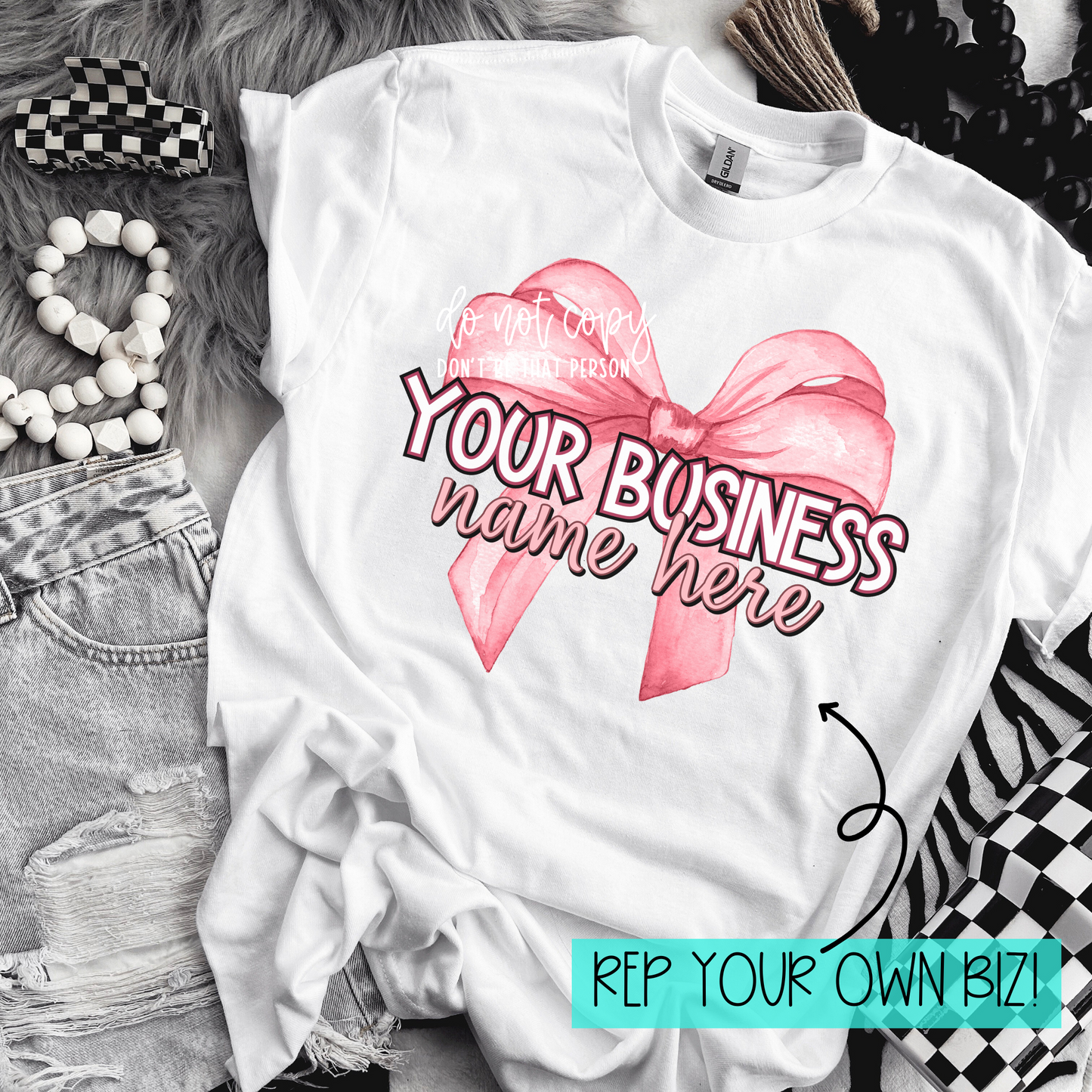 Pink Bow Semi-Custom Logo | REP YOUR BIZ | Completed Sublimated Apparel