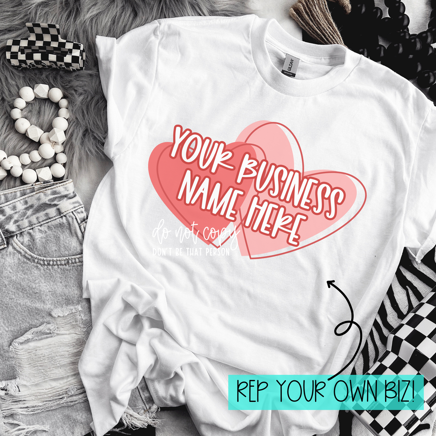 Cute Hearts Semi-Custom Logo | REP YOUR BIZ | Completed Sublimated Apparel