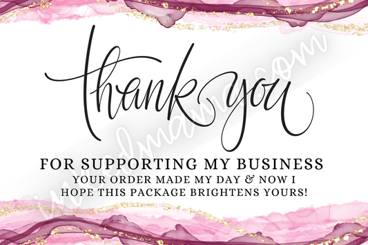 Pink & Gold Watercolor Thank You - Business Card Size - 48 in a set - Small Business Packaging Fillers
