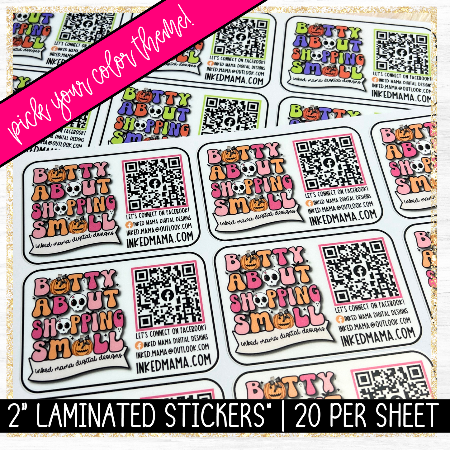 Batty About Shopping Small QR + Logo Stickers | Small Business Full Color Printed Vinyl Sticker