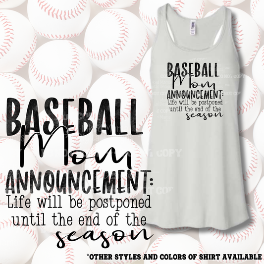 Baseball Mom Annoucement | Baseball Shirts | DTF Apparel