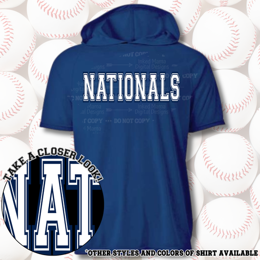 Nationals | White Varsity Logo |  Baseball Shirts | DTF Apparel