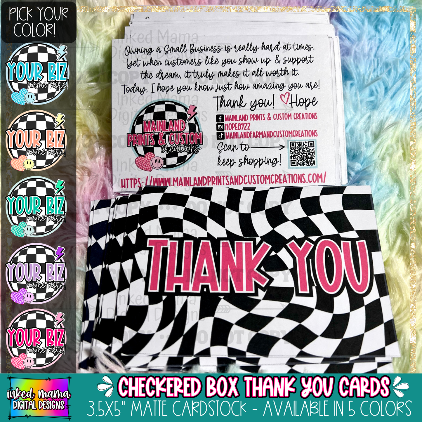 Checkered Box Logo Thank You Cards | Small Business Printed Business Products