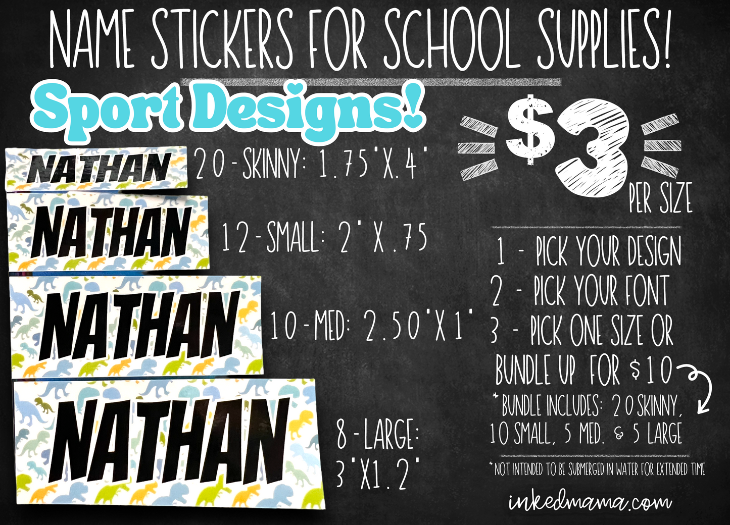 Name Stickers for School Supplies - Sport Designs