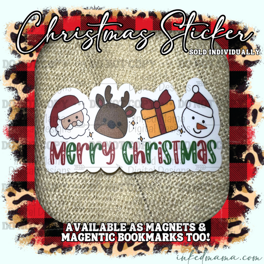 Merry Christmas - Cute Santa - Vinyl Sticker | Magnet | Magnetic Bookmark