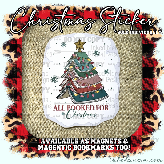 All Booked for Christmas - Script lettering - Vinyl Sticker | Magnet | Magnetic Bookmark