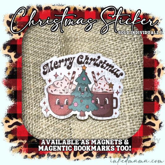 Merry Christmas Retro Hot Coco Mugs - Vinyl Sticker | Magnet | Magnetic Bookmark