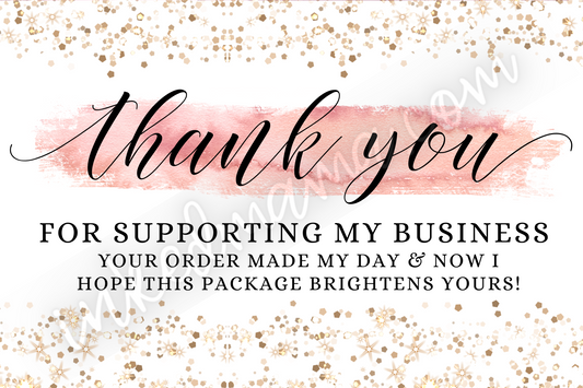 Gold Glitter Pink Brushstroke Thank You - Business Card Size - 48 in a set - Small Business Packaging Fillers