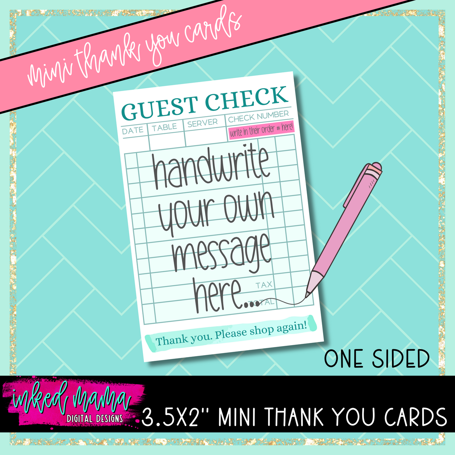 3.5x2” BLANK Guest Check Mini Thank You Cards | ONE SIDED | Small Business Packaging Fillers