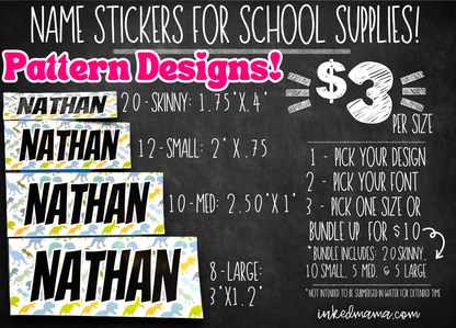 Name Stickers for School Supplies - Pattern Designs