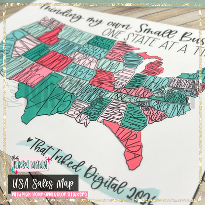 Minding my own Small Business | USA Sales Tracker Map with State Stickers