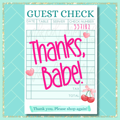 4x6" Guest Check Thank You Cards | ONE SIDED | Small Business Packaging Fillers