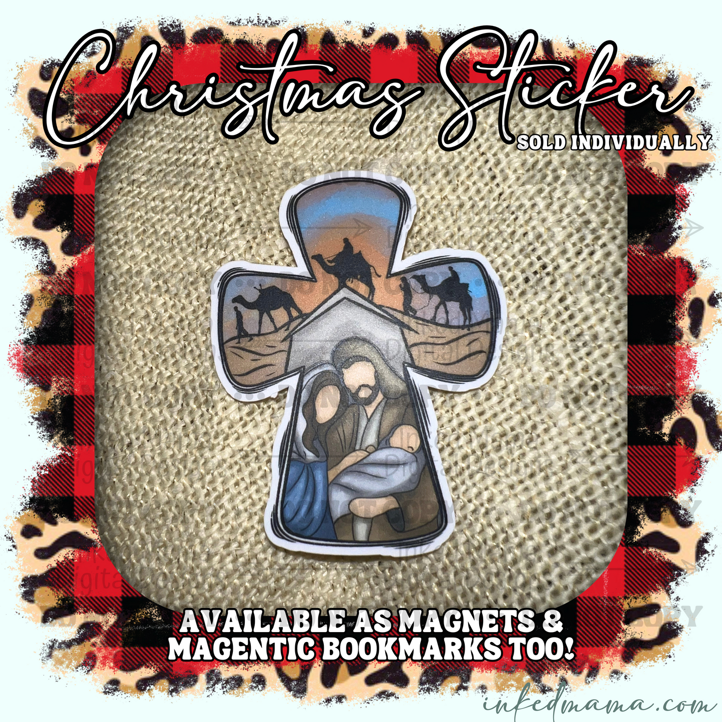 Nativity Scene Cross | Vinyl Sticker | Magnet | Magnetic Bookmark