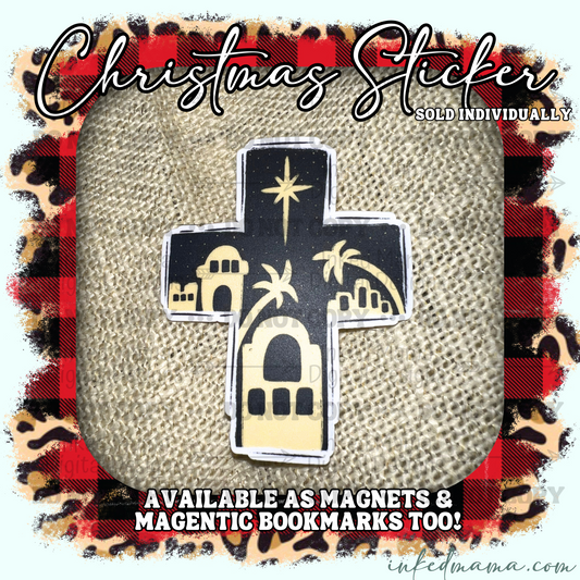 Christmas Star Cross | Vinyl Sticker | Magnet | Magnetic Bookmark
