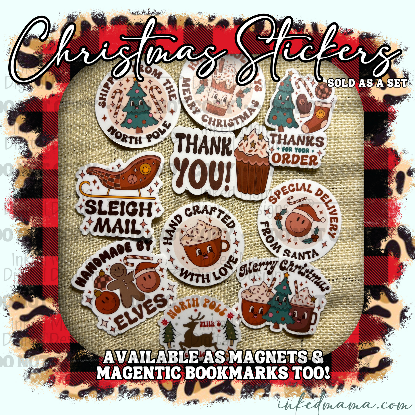 Christmas Vintage Fun Thank You Packaging & Fillers Stickers | Set of 25