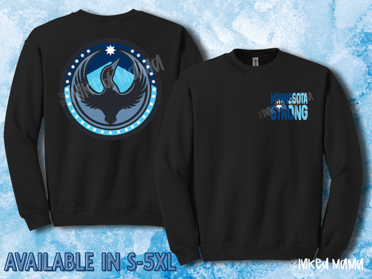 Rebel Loon with Minnesota Strong Pocket | Black Crewneck Sweatshirt