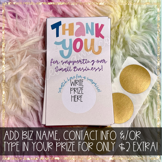 Bright THANK YOU Scratch Off Cards | Small Business Print Branding Products