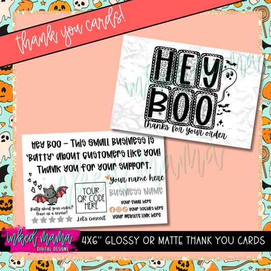 4x6" Hey Boo Thank You Cards | Small Business Packaging Fillers